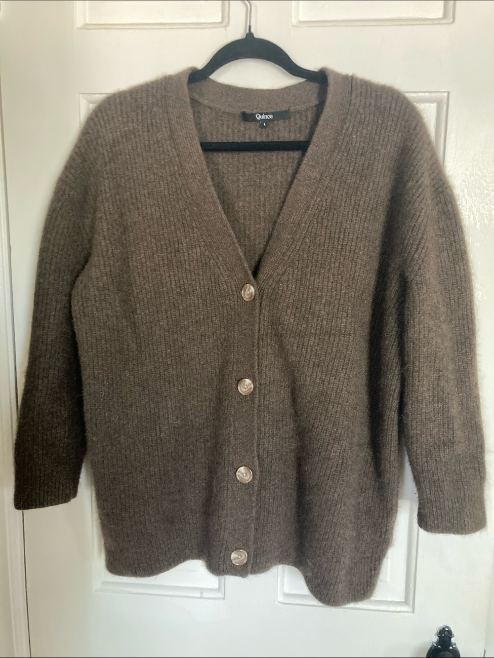 Quince Women's Chestnut Brown V-Neck Button Front Cardigan